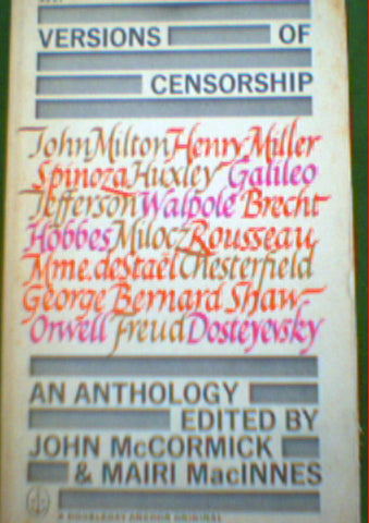 VERSIONS OF CENSORSHIP. by J. and M. MacInnes. (Eds.). McCormick